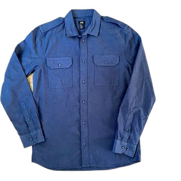 H&M Blue Button Up Long Sleeve Dress Shirt Size Medium - Picture 2 of 10